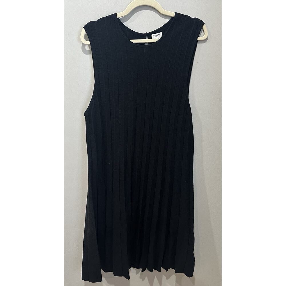 J Crew Dress Womens XL Black Pleated‎ Ribbed Knit Sleeveless Preppy Cotton NWT